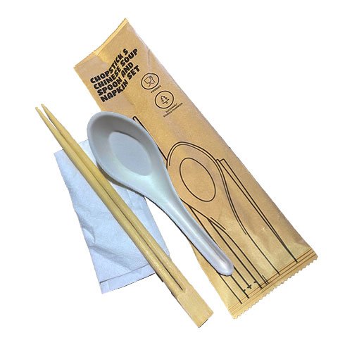 Chopsticks | Bagasse | Ch Spoon & Napkin | Cutlery Pack | Ctn of 400